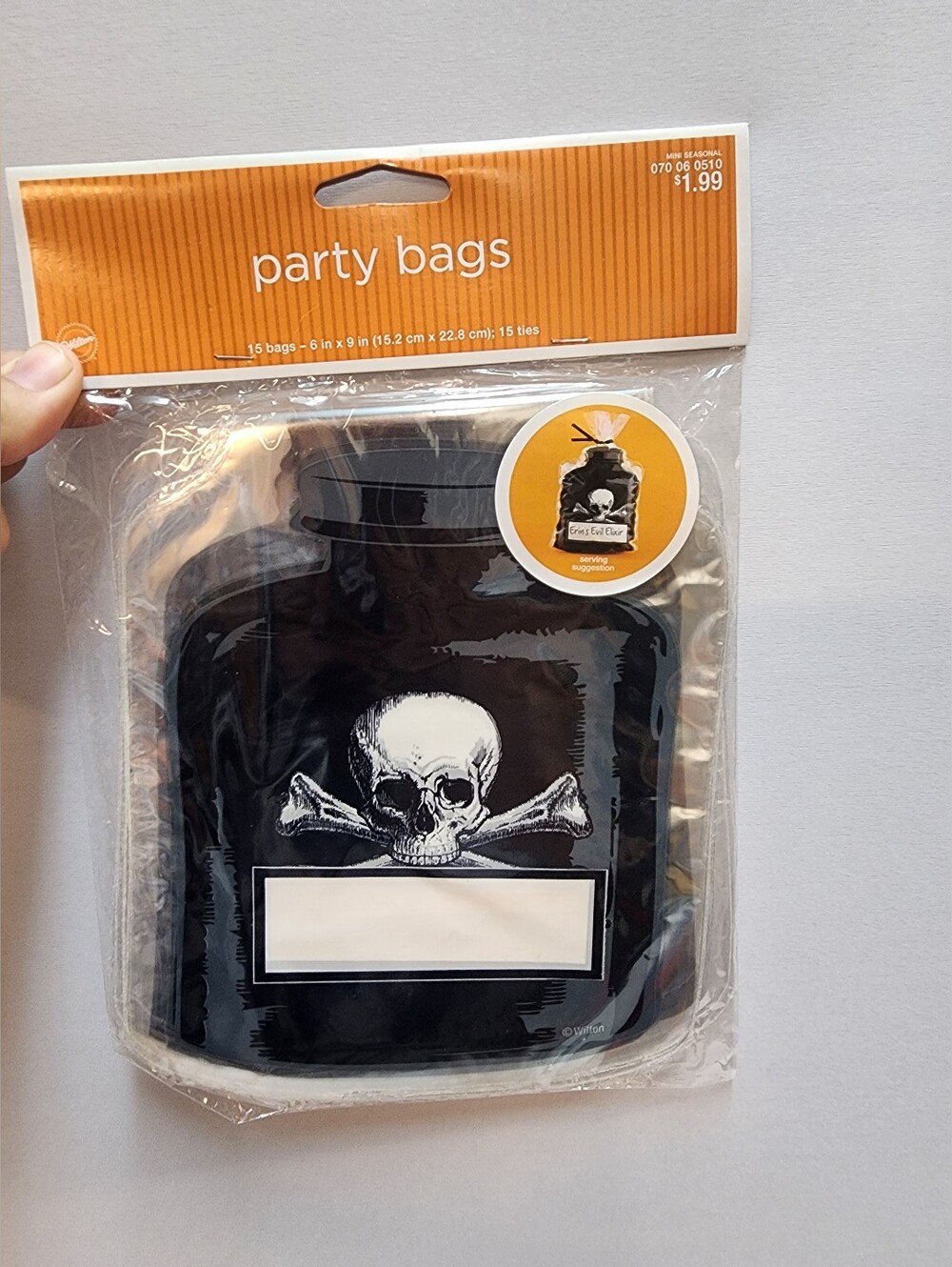 Goth Holloween Party Bags Black Skull Mason Jar Treat Bags - 60 Count Nwt